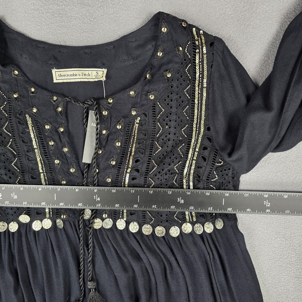 Abercrombie & Fitch Blouse Womens Small Black Boho Embroidered Peasant Top NWT - Picture 8 of 13